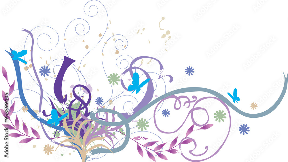 A vibrant and intricate design featuring swirling vines, delicate flowers, A vibrant and intricate design featuring swirling vines, delicate flowers,