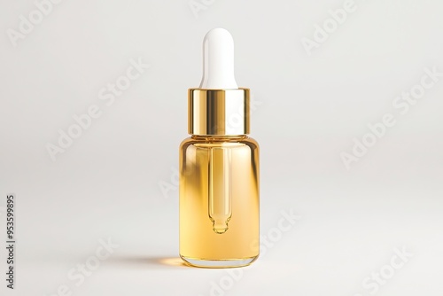 Gold Makeup Dropper Vial Isolated on White. Cosmetics Moisturizer with Pure Vitamin C Peptides Botanicals and Hyaluronic Acid. Container Liquid Emulsion Essence Serum Foundation. Generative Ai