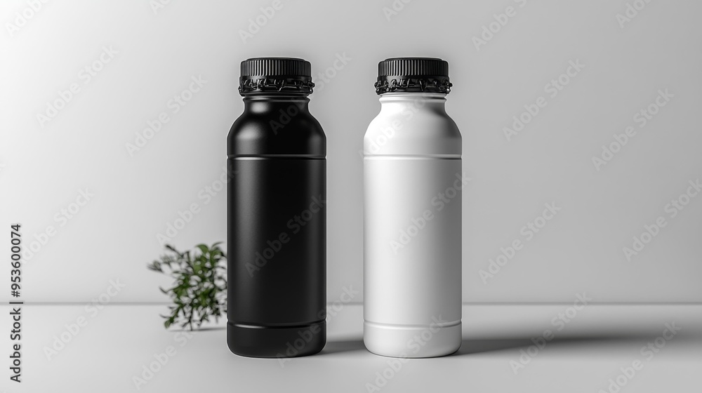 Black and White Water Bottles Generative AI Black and White Water Bottles Generative AI