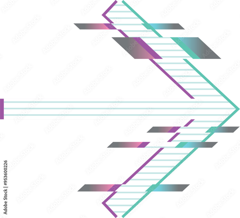 Neon right arrow with glitch effect. Futuristic hologram Neon right arrow with glitch effect. Futuristic hologram