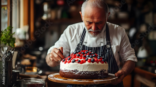 A baker carefully places a ...