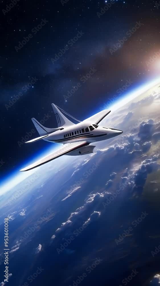 A futuristic aircraft soaring above the Earth, showcasing advanced technology in space travel. A futuristic aircraft soaring above the Earth, showcasing advanced technology in space travel.