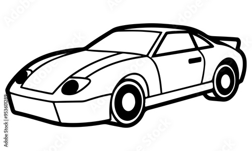 Sports racing Car line art, Black and white vintage classic logotype car outline, racing Car icon.