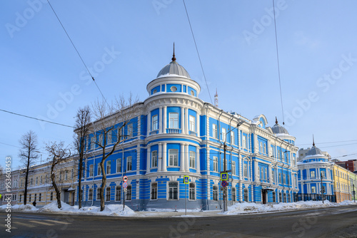 Perm, Russia - February 28 2024: The city of Perm in the historical part of the city in winter. photo