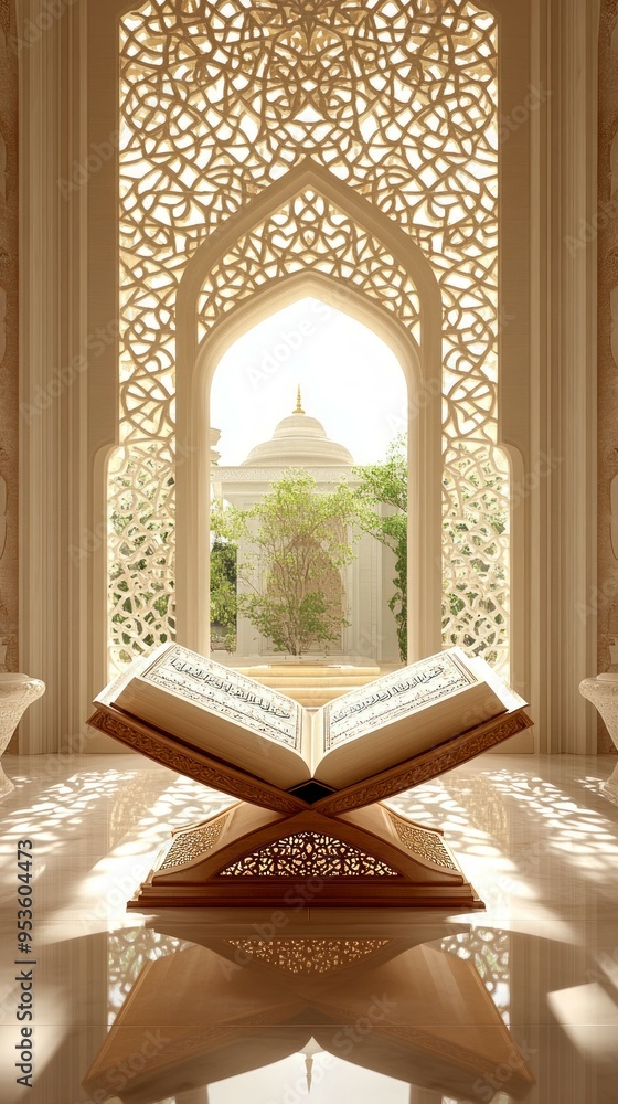 Fototapeta premium Koran Stand Mosque Interior Islam Religion Spiritual Symbol