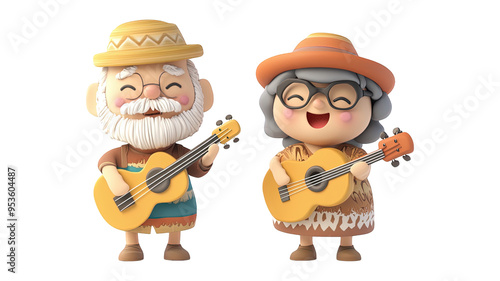 Grandpa And Grandma Musician Characters Playing Instruments Isolated On Transparent Png Background, Perfect For Music-Themed Designs And Band Story Illustrations . Generative ai