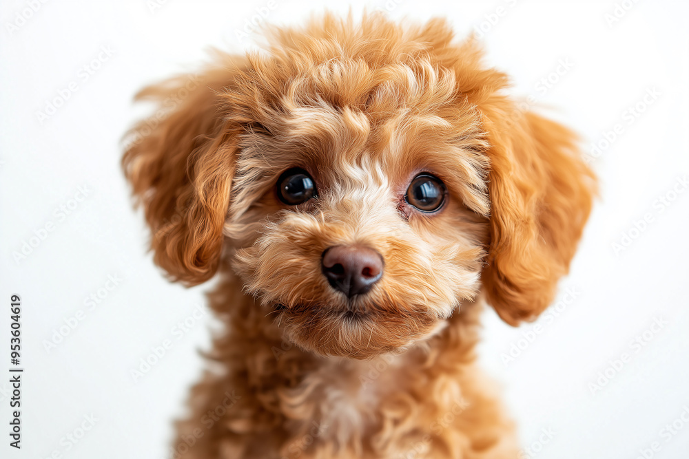 Cute fluffy portrait smile Puppy dog Poodle that looking at camera isolated on white background, funny moment, lovely dog, pet concept Cute fluffy portrait smile Puppy dog Poodle that looking at camera isolated on white background, funny moment, lovely dog, pet concept