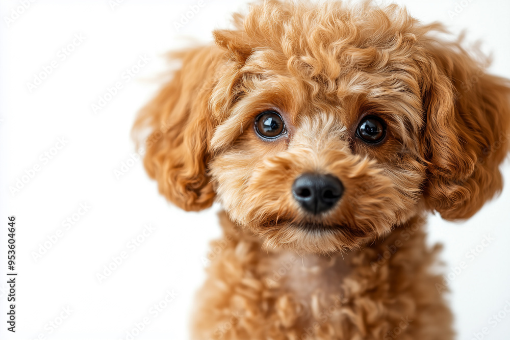Cute fluffy portrait smile Puppy dog Poodle that looking at camera isolated on white background, funny moment, lovely dog, pet concept Cute fluffy portrait smile Puppy dog Poodle that looking at camera isolated on white background, funny moment, lovely dog, pet concept