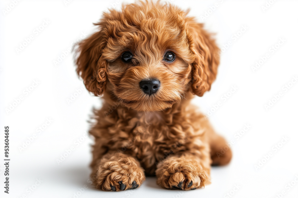Cute fluffy portrait smile Puppy dog Poodle that looking at camera isolated on white background, funny moment, lovely dog, pet concept Cute fluffy portrait smile Puppy dog Poodle that looking at camera isolated on white background, funny moment, lovely dog, pet concept