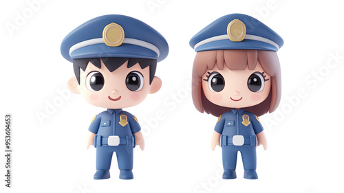 Police Officer Couple Characters Directing Traffic Isolated On Transparent Png Background, Ideal For Law Enforcement-Themed Designs And Children'S Educational Materials . Generative ai