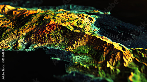 Technical aerial visual, 3D LiDAR GIS aerial map satellite scan model isolated, showing Tuguegarao, Philippines. Elevation, topography, render photo