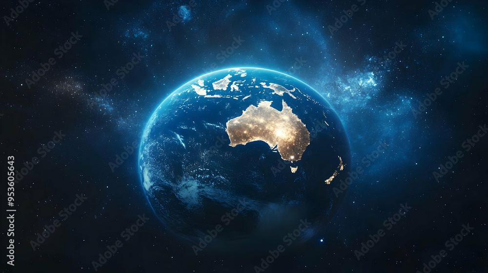 Fototapeta premium Earth from Space with Australia Illuminated at Night
