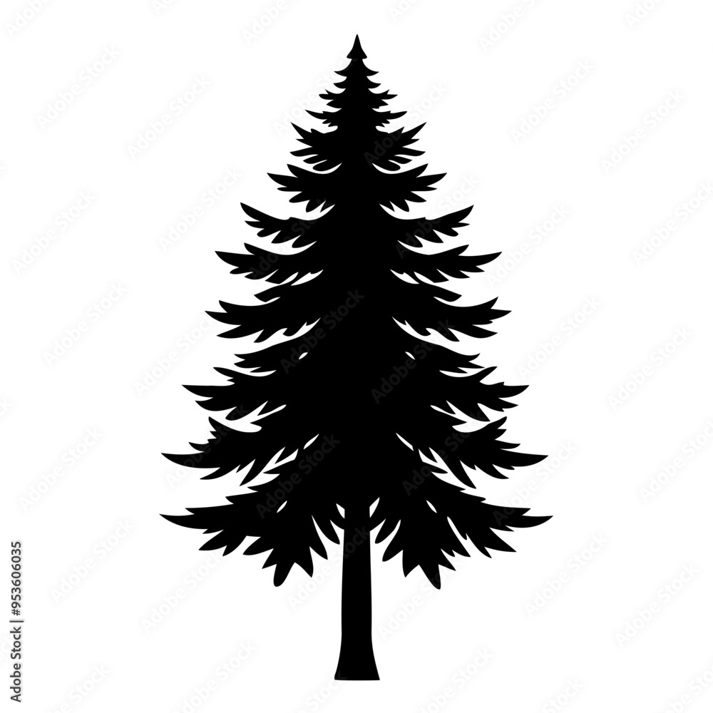 Single fir tree Black silhouette Vector illustration isolated on a white background Single fir tree Black silhouette Vector illustration isolated on a white background