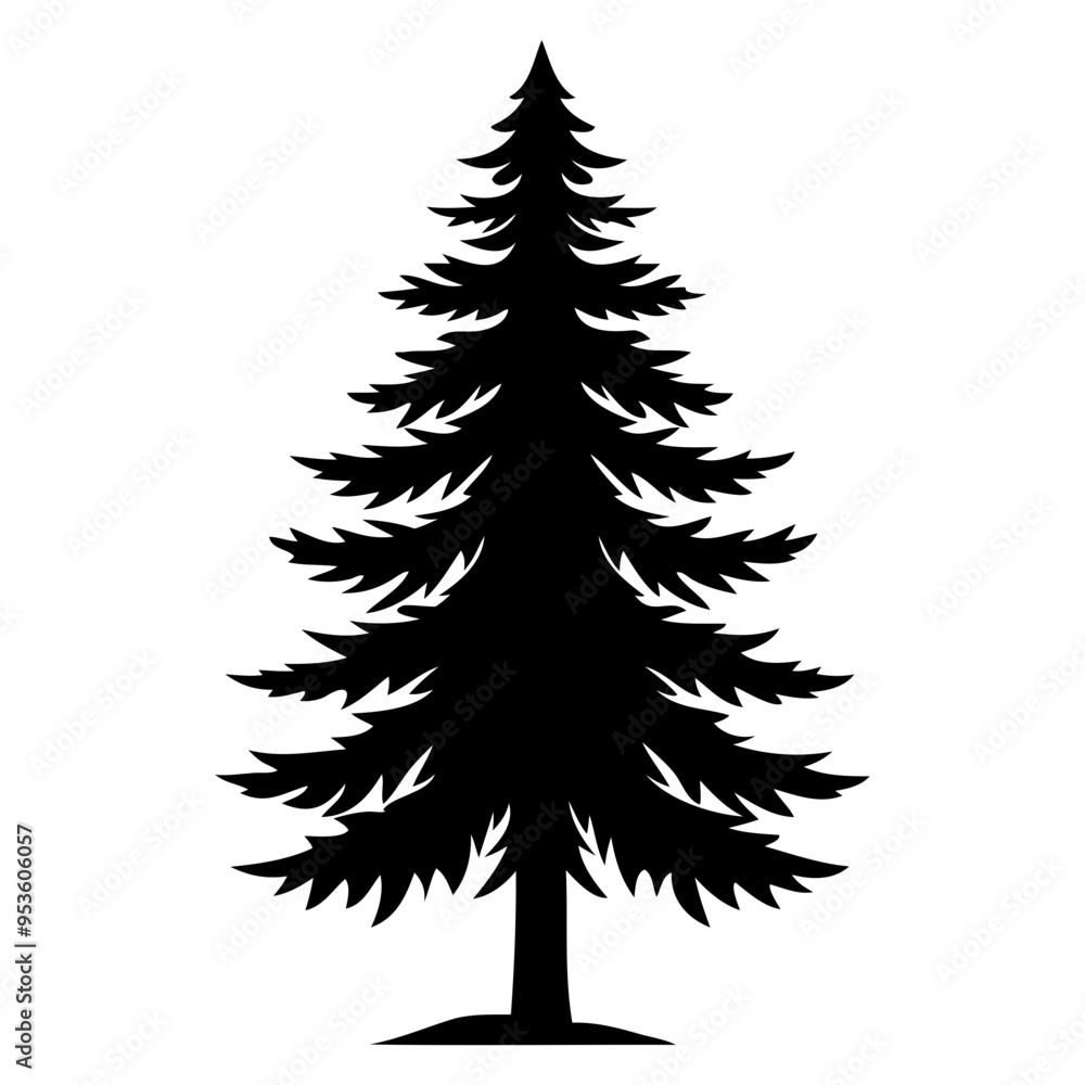 Single fir tree Black silhouette Vector illustration isolated on a white background Single fir tree Black silhouette Vector illustration isolated on a white background