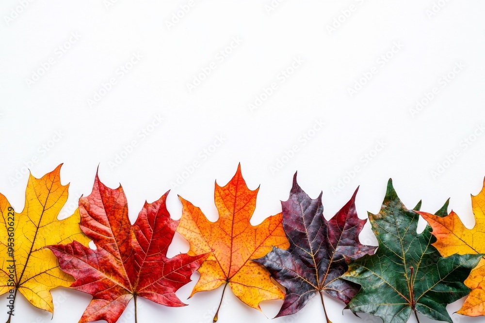 Autumn Maple Leaves Flat Lay White Background created with Generative AI Autumn Maple Leaves Flat Lay White Background created with Generative AI