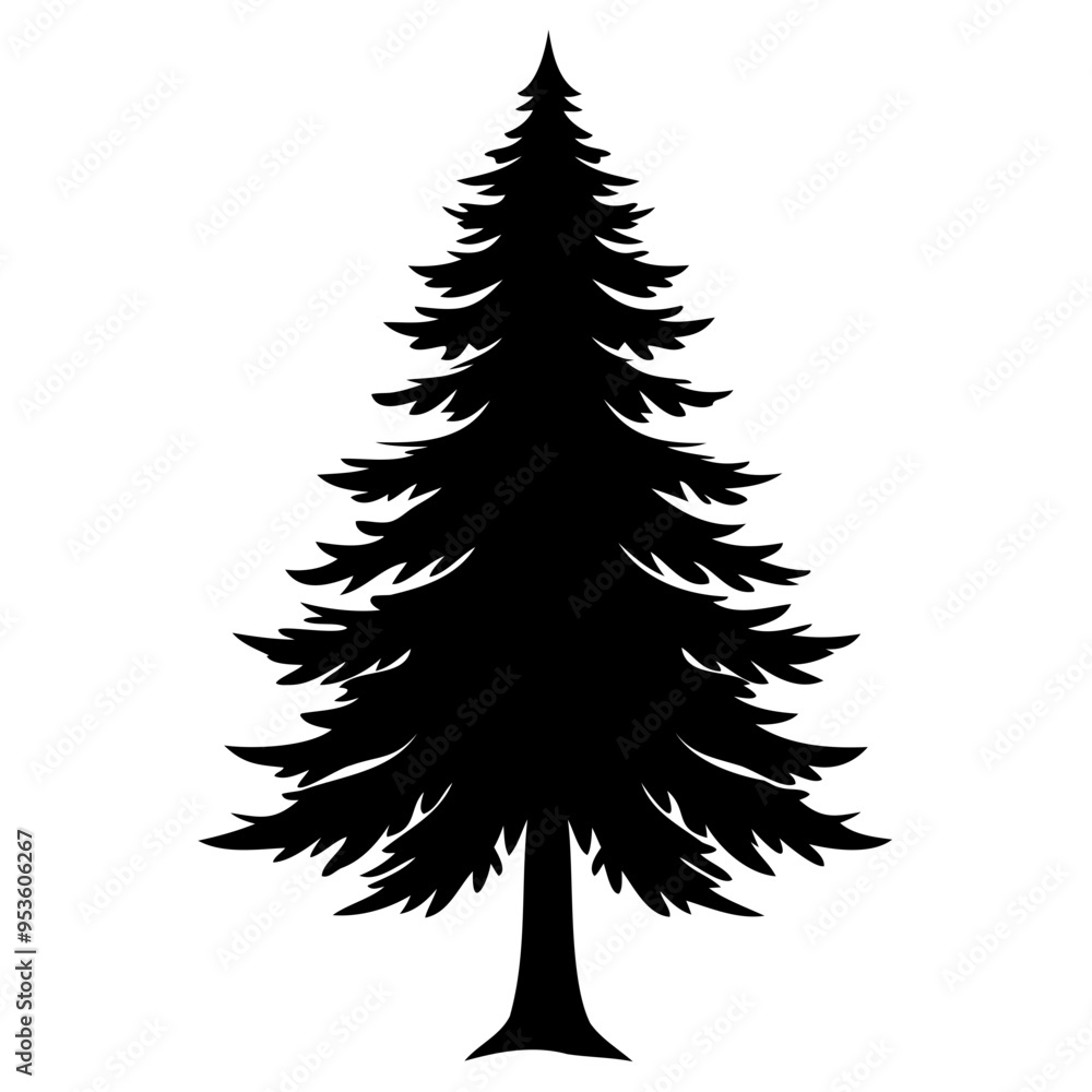 Obraz premium Single fir tree Black silhouette Vector illustration isolated on a white background