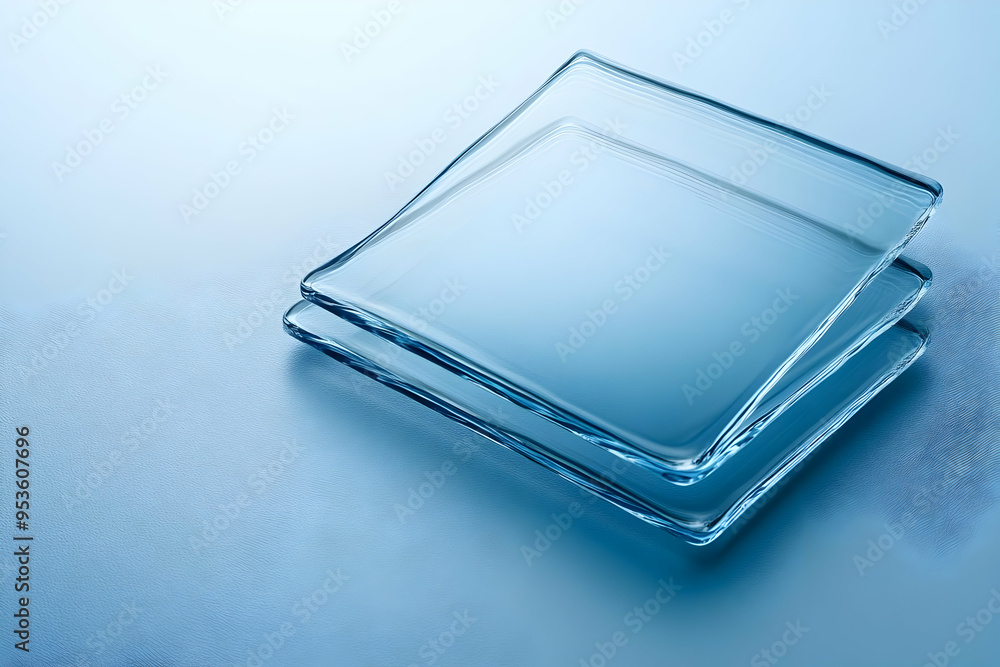 Stacked Glass Plates on Blue Background