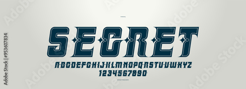 Vintage mystic and secret font for emblems and logos, old ancient display typeface for headers and slogans, poster typography design alphabet letters and numbers, italic version.