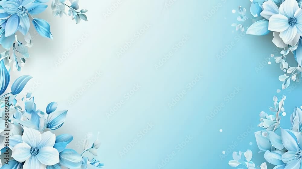 A serene blue background adorned with floral elements, ideal for invitations or presentations. A serene blue background adorned with floral elements, ideal for invitations or presentations.