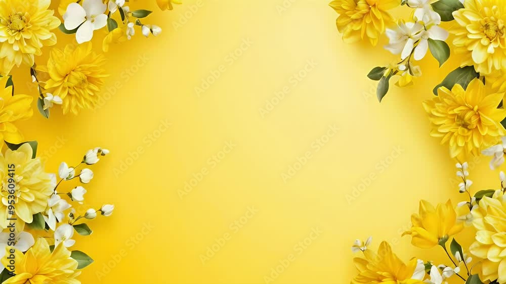 A vibrant arrangement of yellow flowers on a bright yellow background. A vibrant arrangement of yellow flowers on a bright yellow background.