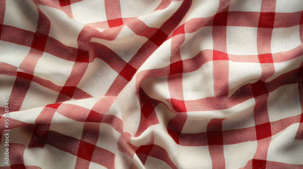Obraz premium Red and White Gingham Fabric Texture Background