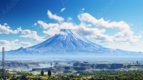 Mountain peaks in winter. Snow covered mountains landscape. Neural network ai generated art