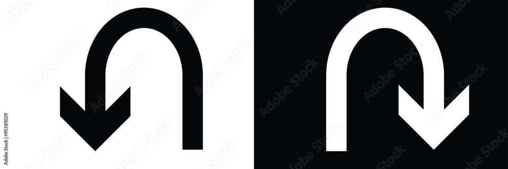 U turn arrow line icon in white and black colors. u turn arrow flat vector icon from u turn arrow collection for web, mobile apps vector stock illustration EPS10 U turn arrow line icon in white and black colors. u turn arrow flat vector icon from u turn arrow collection for web, mobile apps vector stock illustration EPS10