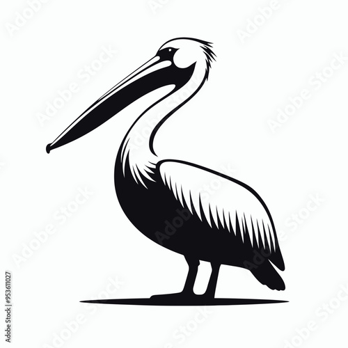 silhouette of pelican, very simple and single pelican silhouette white background