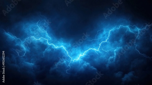 Lightning in the dark sky. Blue lightning background. Abstract stormy weather background.