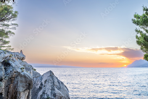 Fototapeta Naklejka Na Ścianę i Meble -  Brela, Croatia at the golden hour