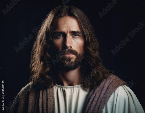 Portrait of Jesus A Headshot Illustration Capturing the Sacred Expression and Spiritual Essence photo