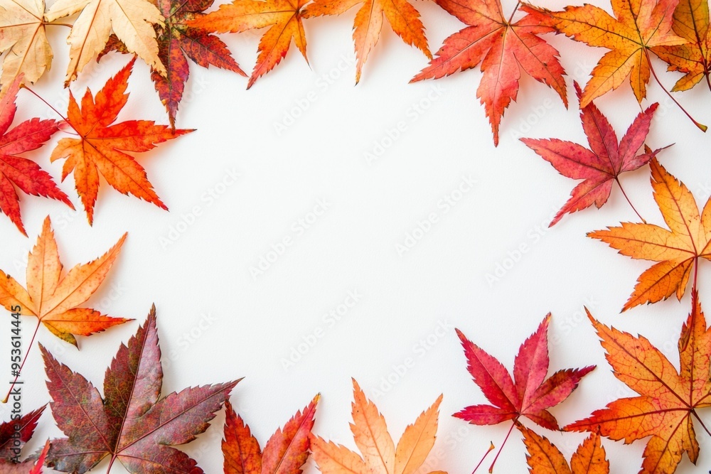 Autumn Maple Leaves Flat Lay White Background created with Generative AI Autumn Maple Leaves Flat Lay White Background created with Generative AI