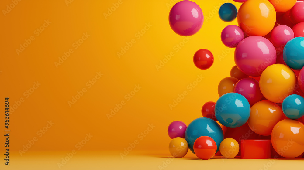 A bunch of colorful balloons are floating in the air, creating a fun A bunch of colorful balloons are floating in the air, creating a fun