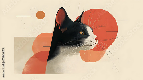 A black and white cat with ...
