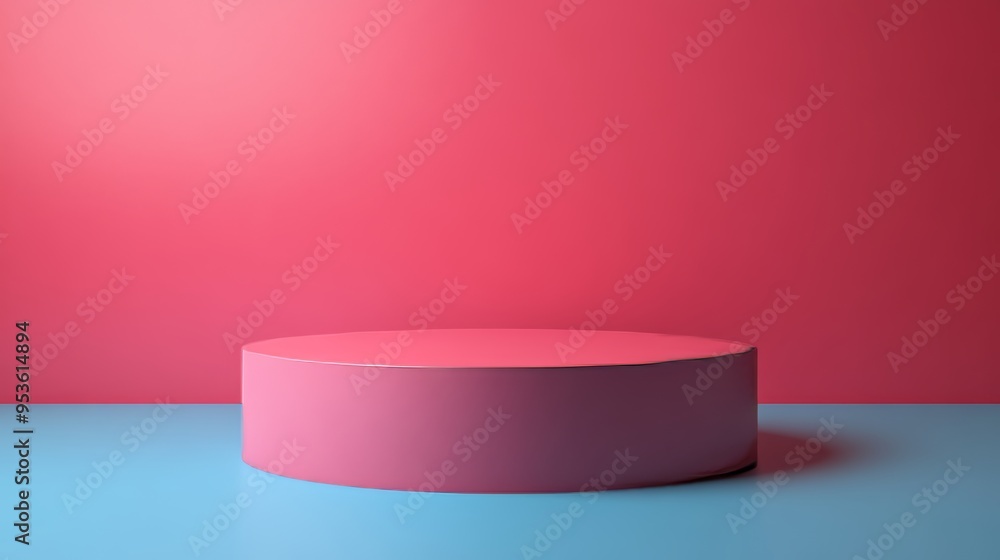 A pink and blue room with a pink and blue object in the center A pink and blue room with a pink and blue object in the center