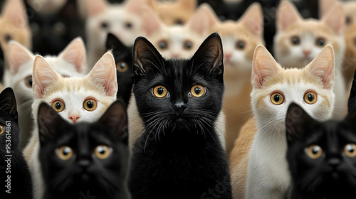 A black cat stands out amon...