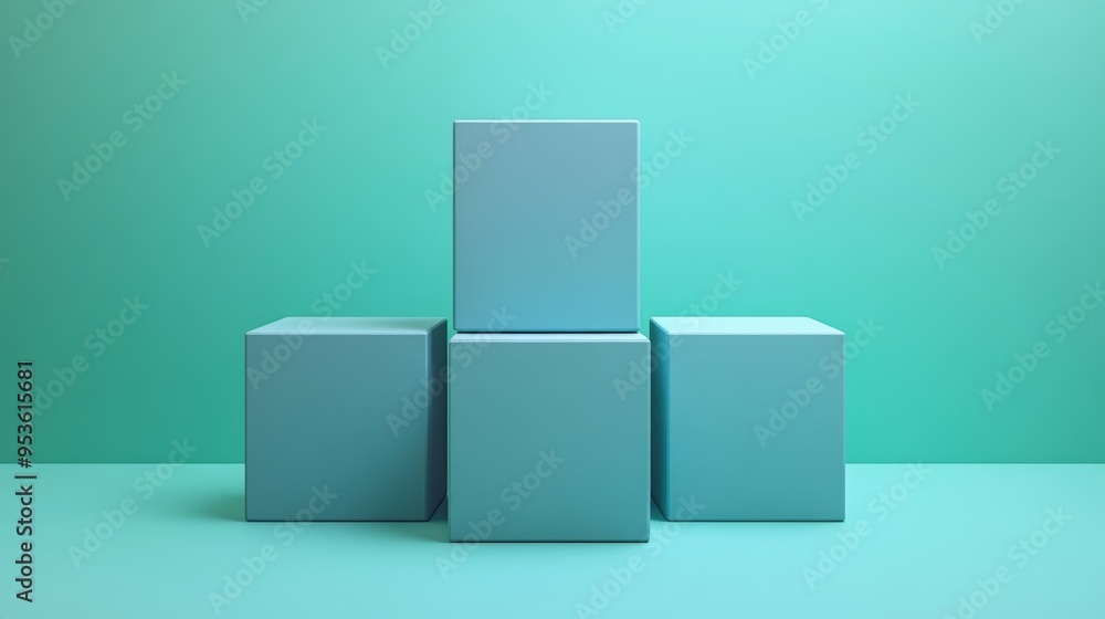 A stack of blue cubes on a green background A stack of blue cubes on a green background