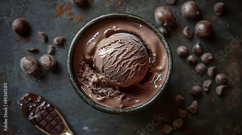 A bowl of chocolate ice cre...