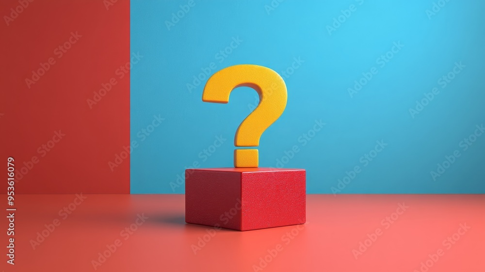 A red and yellow box with a question mark on top A red and yellow box with a question mark on top