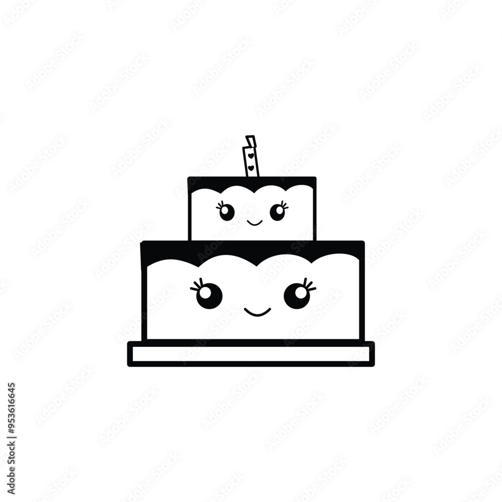 birthday cake with candles kawaii style icon. Cake design, Kawaii expression cute character and emoticon theme. Design elements of coloring book illustration with birthday theme birthday cake with candles kawaii style icon. Cake design, Kawaii expression cute character and emoticon theme. Design elements of coloring book illustration with birthday theme