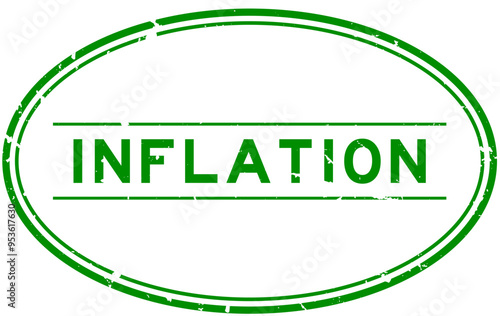 Grunge green inflation word oval rubber seal stamp on white background