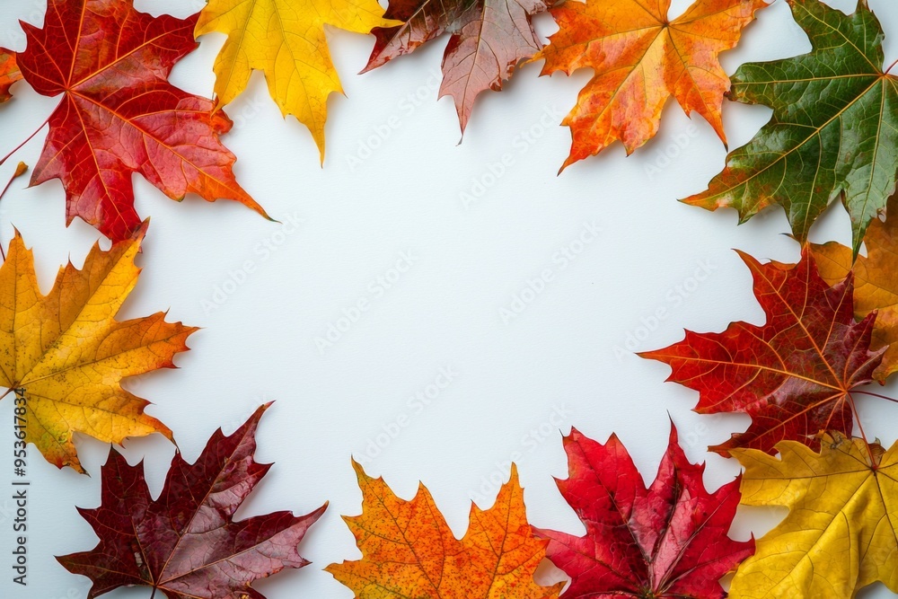 Fototapeta premium Autumn Maple Leaves Flat Lay White Background created with Generative AI