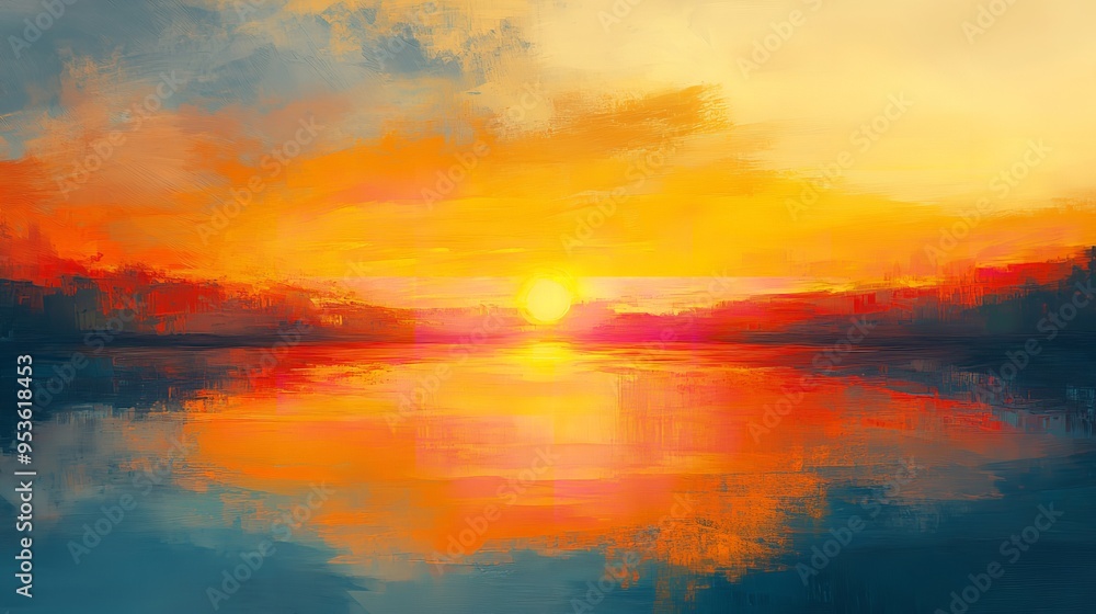 Beautiful sunset over a tranquil ocean, perfect for travel brochures or relaxation concepts Beautiful sunset over a tranquil ocean, perfect for travel brochures or relaxation concepts