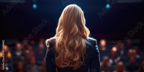 Female Speaker Leading Conference from Behind