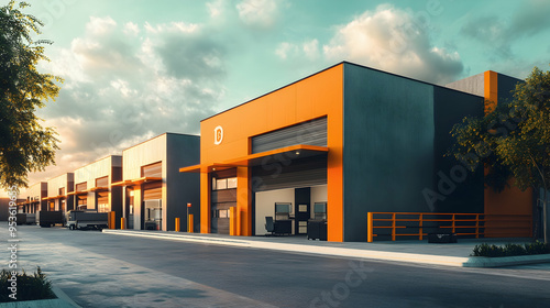 Fototapeta Naklejka Na Ścianę i Meble -  Exterior of a modern warehouse with a small office unit