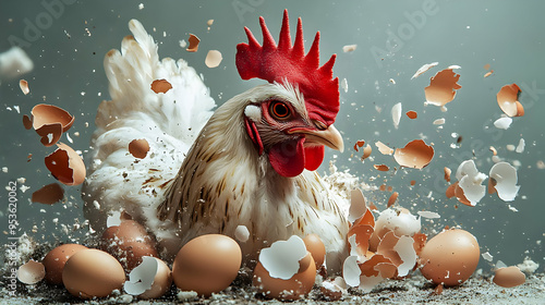A chicken surrounded by bro...