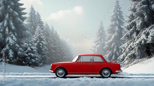 A classic red car driving t...
