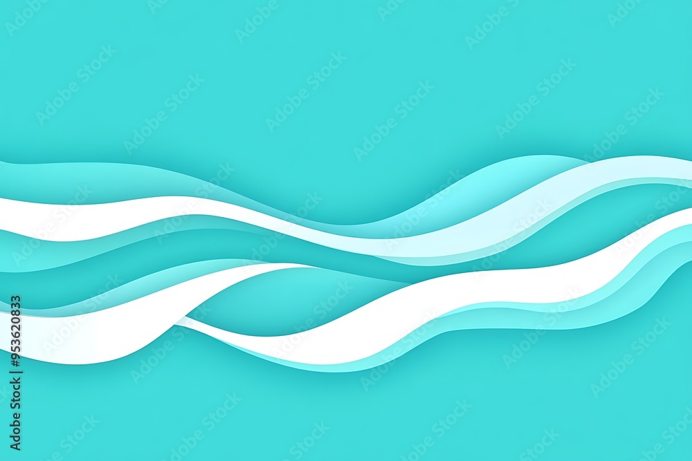 Obraz premium Serene White Cartoon Waves on Vibrant Turquoise Background | Flat Design with Simple Shapes and Blocks