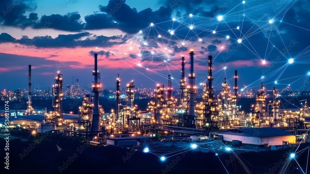 A city skyline with a network of lights and a few clouds in the sky. The lights are connected to each other and the buildings, creating a sense of unity and interconnectedness A city skyline with a network of lights and a few clouds in the sky. The lights are connected to each other and the buildings, creating a sense of unity and interconnectedness