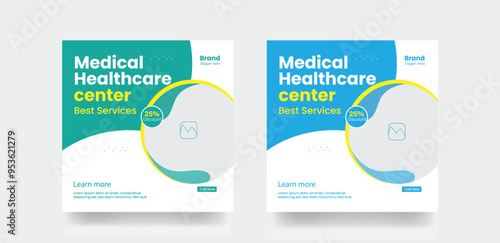 Medical healthcare service social media post design banner and square flyer template